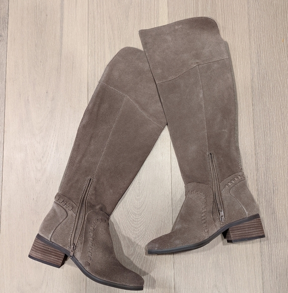 Vince Camuto Tall Suede Riding Boots in Taupe - Picture 9 of 16